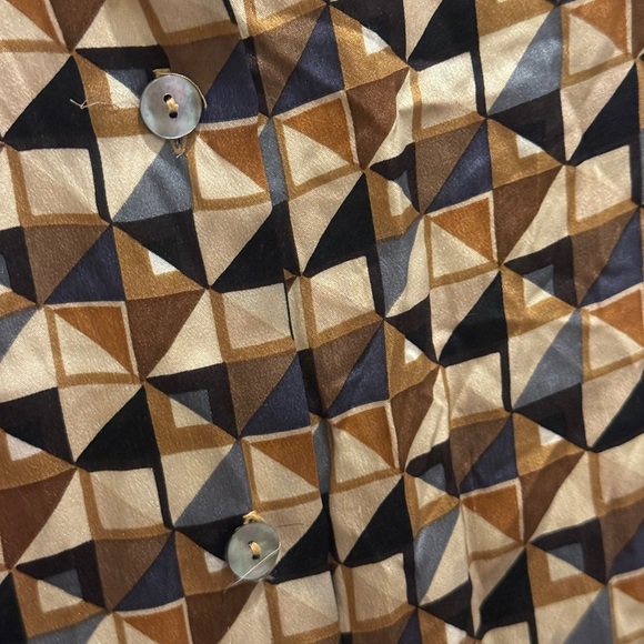Lords & Taylors 100% Silk Geometric Patterned Brown Shirt - Picture 5 of 7